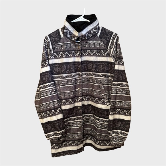 Vintage Black Reversible Jacket Windbreaker Coat Unisex Medium Aztec Fleece 90s - Picture 6 of 13